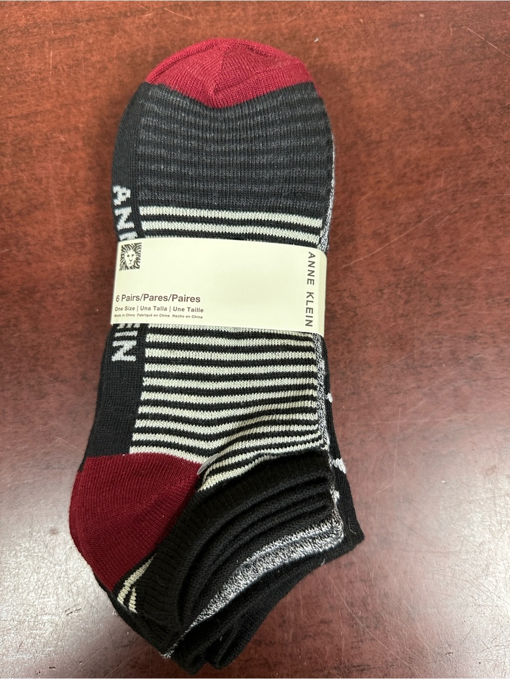 Anne Klein Men’s Black & Burgundy Striped No-Show Socks - 6 Pack
